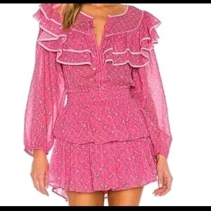 Love Shack Fancy Pink Ruffled Long Sleeve Dress